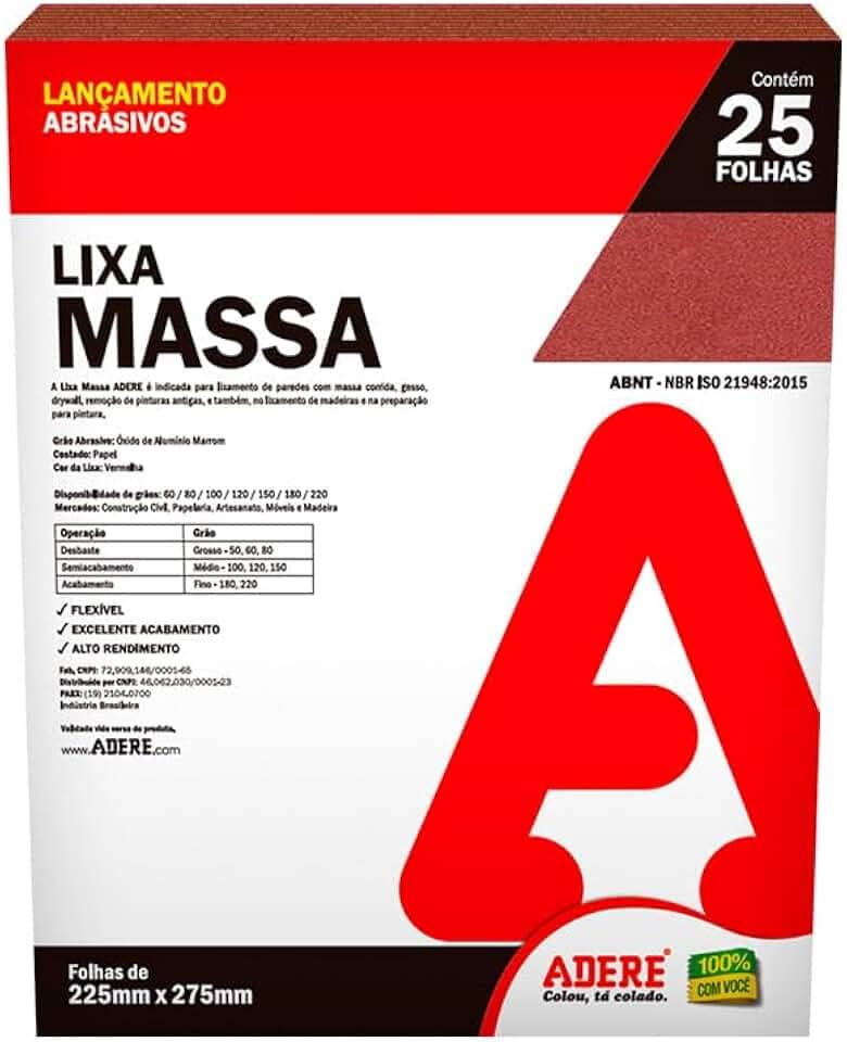Folha Lixa massa Papel Vermelha Adere Lma100 225mmx275mm - 25 Folhas