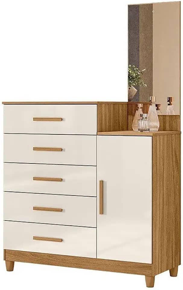 Cômoda Sapateira Lisboa com 5 Gavetas e Espelho - Moval Freijó/Off White