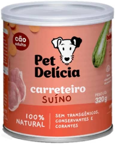 Pet Delícia Carreteiro Suíno 320g, Alimentação Natural para Cães, Com Carne Suína e Legumes Selecionados, para peles sensíveis