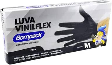 Bompack Luva Vinilflex Preta Tamanho M Caixa 100 Unid