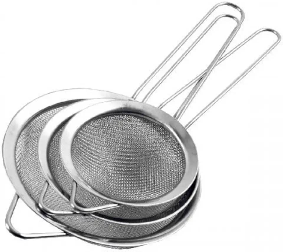Kit 3 Peneiras em Inox para Coar Sucos e Líquidos
