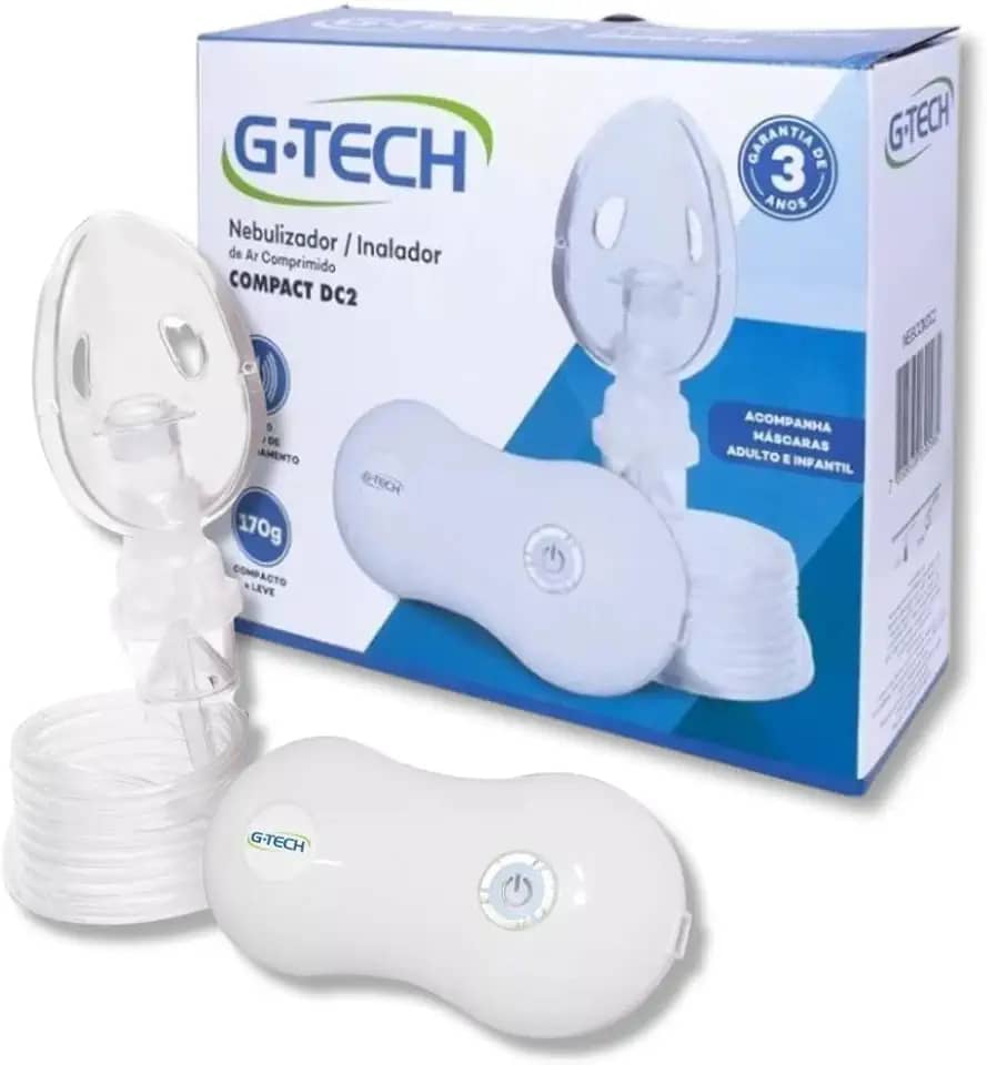 Super Flow Plus, Inalador e Nebulizador Portátil G tec com Máscaras para Adulto e Infantil Bivolt