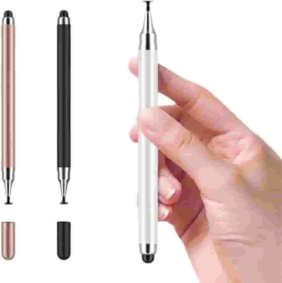Caneta Touchscreen Stylus Universal 2 em 1 com Cabeça Dupla de Silicone e Caneta Capacitiva para Smartphones, iPad, Tablets e Outras Telas Touch. Compativel com IOS e Android.. (Branca)