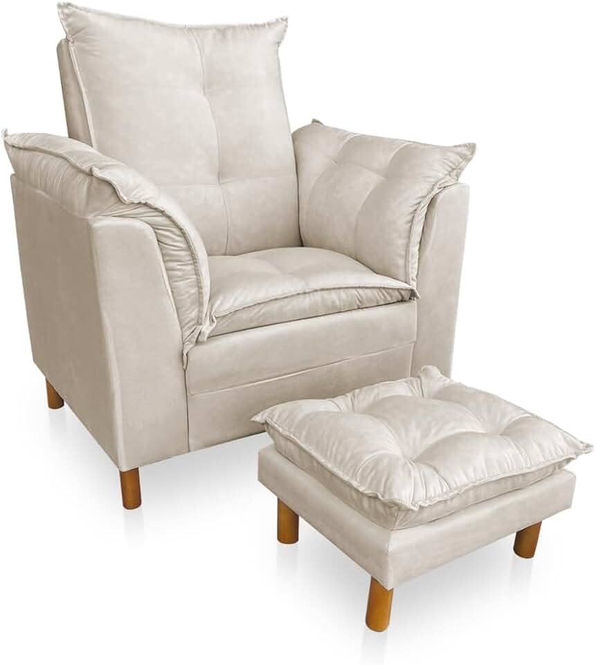 Poltrona de Amamentação com Puff Laura Suede Bege - Pallazio