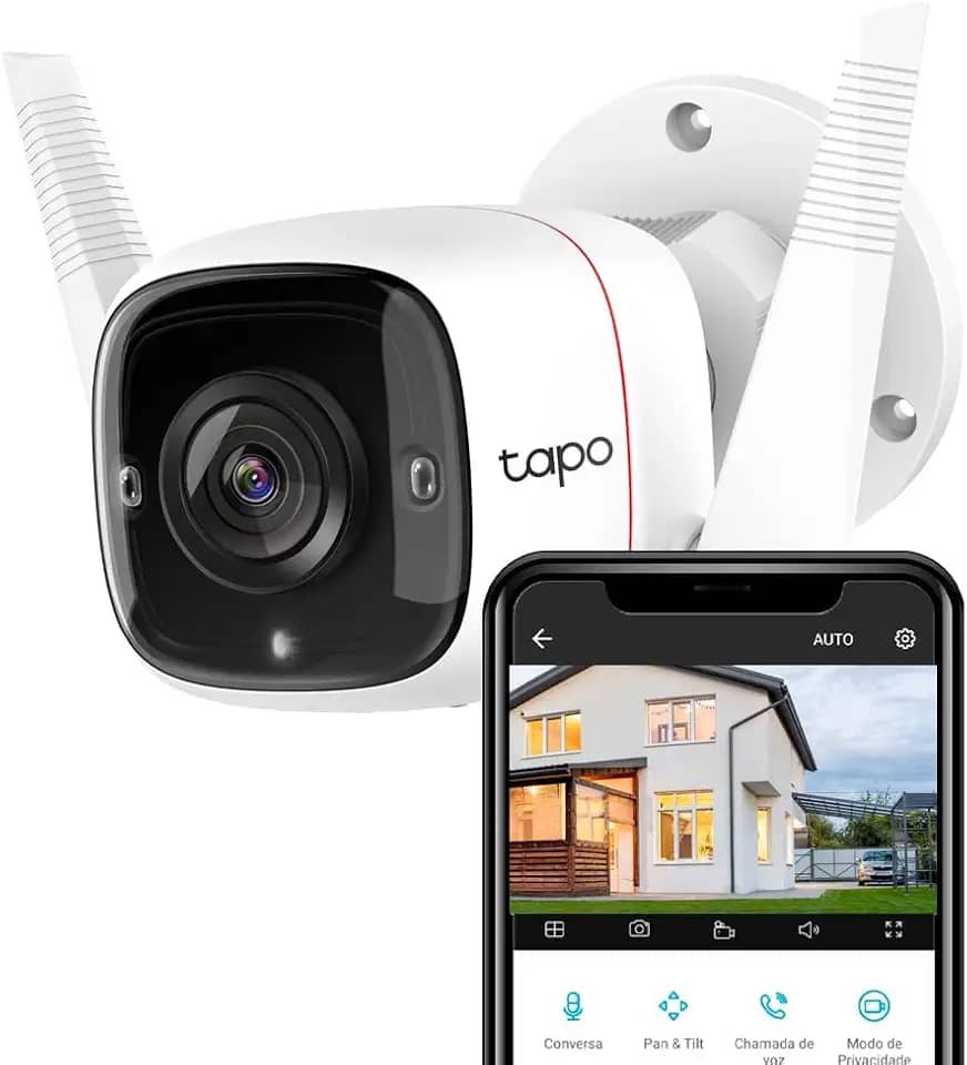 Câmera de Segurança Externa Wi-Fi TP-Link TAPO C310, 3MP, Visão Noturna, Áudio Bidirecional, à proda d'água, Detector de Movimento, Controle de Voz, 512G de Armazenamento Local