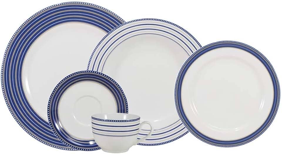 Serviço de Jantar e Chá 20 peças em Porcelana. Modelo Redondo Voyage. Decoração Paula. Fabricado pela Schmidt.