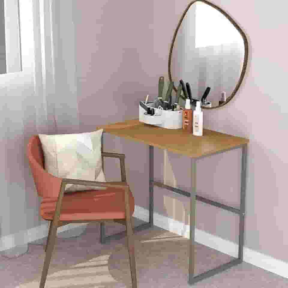 Escrivaninha Mesa computador Industrial Escritório Mesa Aço Mdf 80cm Home Office 100% MDF Pliar (FENDI/MADEIRADO)