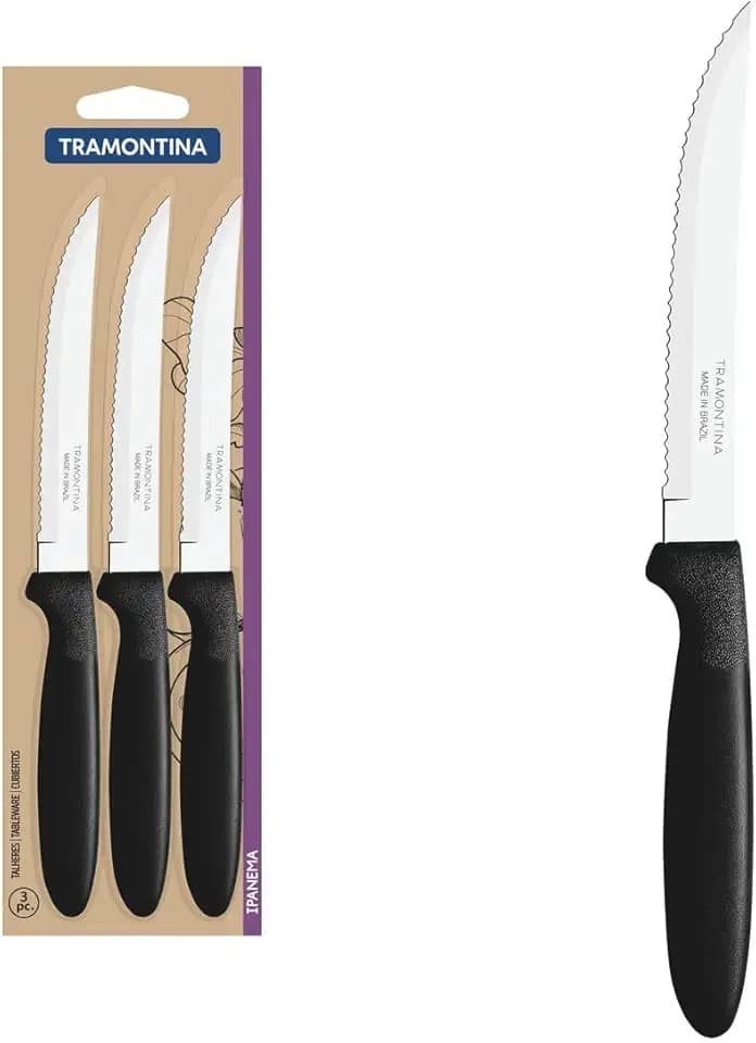 Conjunto De Facas Para Churrasco Tramontina Ipanema Com Lâminas Em Aço Inox E Cabos De Polipropileno Preto 3 Peças