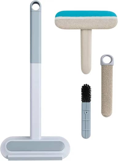 Escova Multiuso 4 em 1 Tira Pelos Pets Limpa Vidros Estofados Pisos Removedor De Poeira Rodo de Silicone Cabo Extensor 45cm Limpeza Rápida para Sofás Tapetes Roupas Janelas Box Carro e Casa
