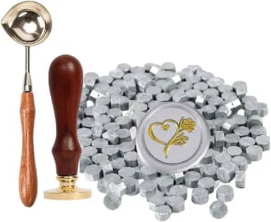 Sinete clichê retrô selo de cera, kit completo com sinete + 1 colher + 100 ceras (Dourado)