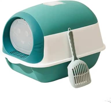 Caixa Box de Areia Fechada com Porta Privacidade para Gato Toalete Sanitário Higiênico Pet(Caixa Verde + Pá Coletora)