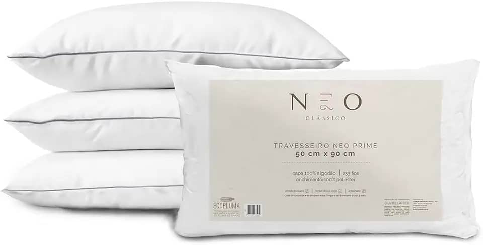 Travesseiro Toque de Pluma Neo Prime Ecopluma Percal Algodão 233 fios para fronhas 50x90cm Conforto Hotel Antialérgico Lavável Camesa