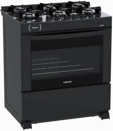 Fogao 6 Bocas Venax Delplus Vitreo Bl Preto Fosco Gas Glp