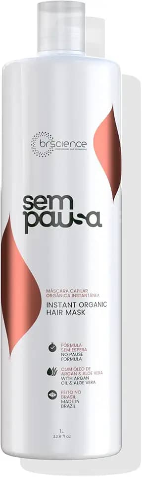 Máscara Alisadora Orgânica Sem Pausa Brscience 1L - Alisamento em 15 Minutos - Tratamento Disciplinante, Sem Formol, para Todos os Tipos de Cabelos - Ação Imediata, Dermatologicamente Testada, Hidratação e Brilho
