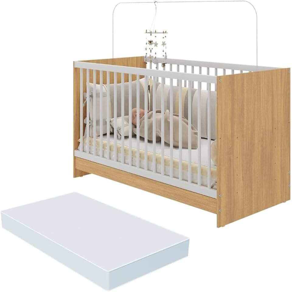 Berço 3 em 1 com Colchão Incluso Multimóveis Mp4394 Madeirado/branco