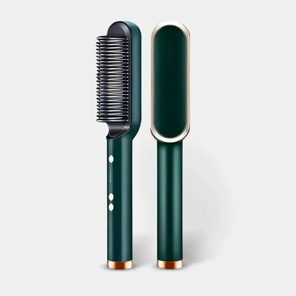 Escova Alisadora Profissional 5 em 1, Cerâmica PTC, Bivolt Automático, Controle de Temperatura 80-200°C, Rotação 360°, para Todos os Tipos de Cabelo (Verde)