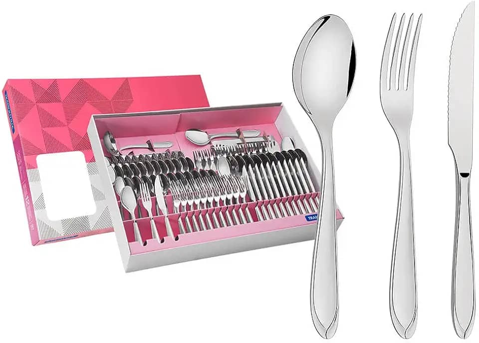 Faqueiro Aço Inox com Faca para Churrasco 91 Peças Tramontina Laguna Prata