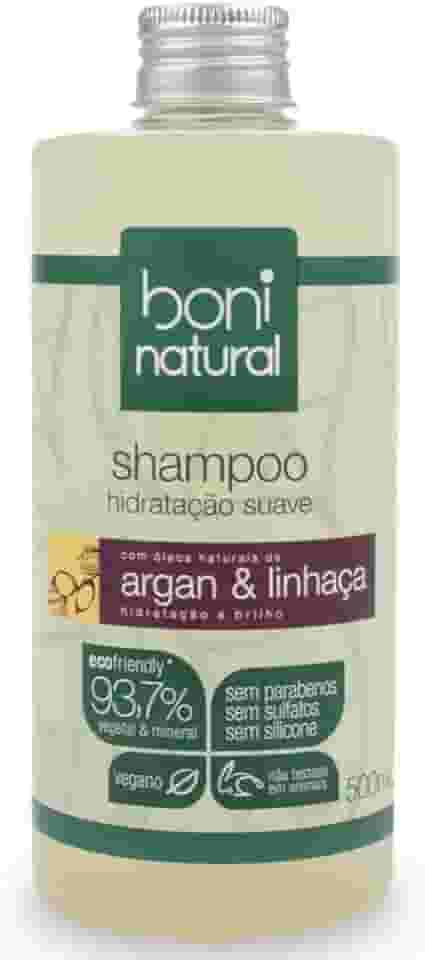 Shampoo Vegano e Natural de Argan e Linhaça, Para todos os tipos de cabelo, Boni Natural, Transparente