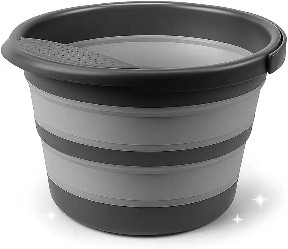 Balde Retrátil Dobrável 8 Litros de Silicone Portátil com Alça Reforçada – Compacto, Leve e Multiuso para Lavagem, Camping, Viagem e Cozinha (Cinza)