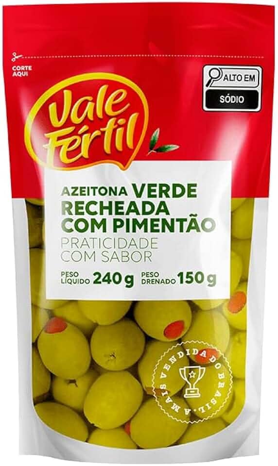 Vale Fértil Azeitona Verde Em Conserva Recheio Pimentão Sachê 150G