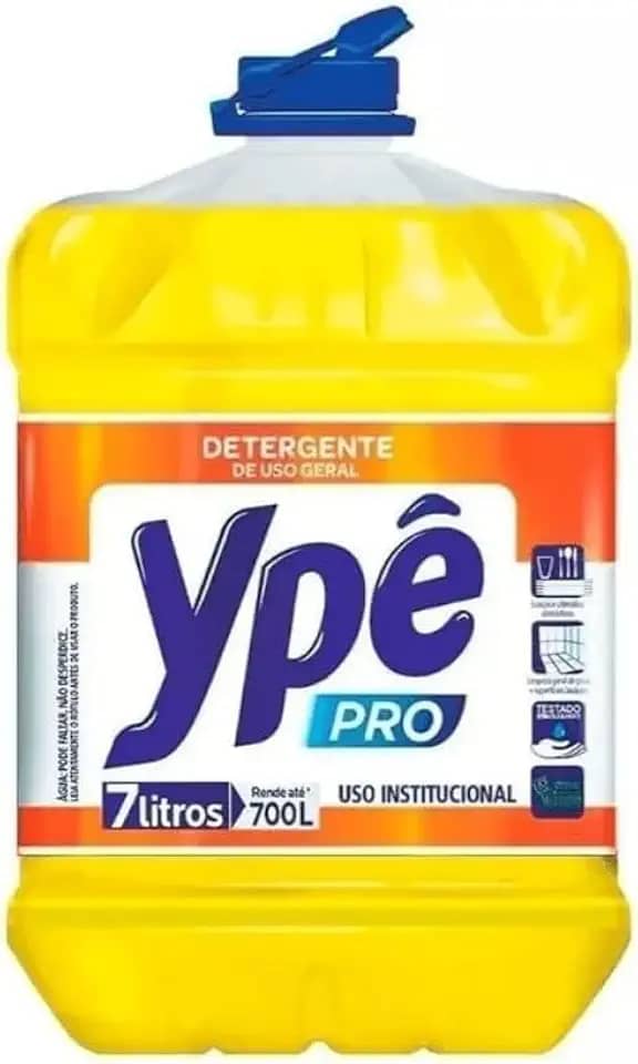 Yp xea Pro Detergente Líquido, 7 Litros, Biodegradável, pH Neutro, Uso Institucional, Alto Poder Desengordurante, para Louças e Superfícies Laváveis