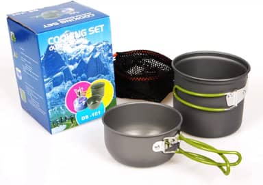 Kit Panelas Compactas para Camping Trekking Pescaria Alumínio 2 Peças Com Pegador