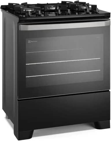 Fogão 5 bocas Electrolux Preto Efficient Mesa de Vidro, PerfectCook e Grades de Ferro (FE5GB)
