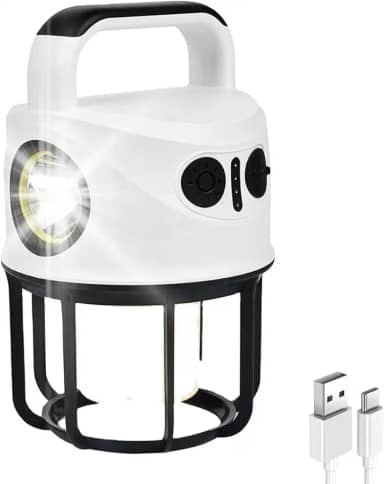 Lampião LED 2 em 1 Lâmpada para Acampamento Luminária e Lanterna de Mão Recarregável USB Iluminação Camping Barraca Pesca Trilhas Multiuso Acampamento Pesca Trilhas Manutenção Emergências Portátil