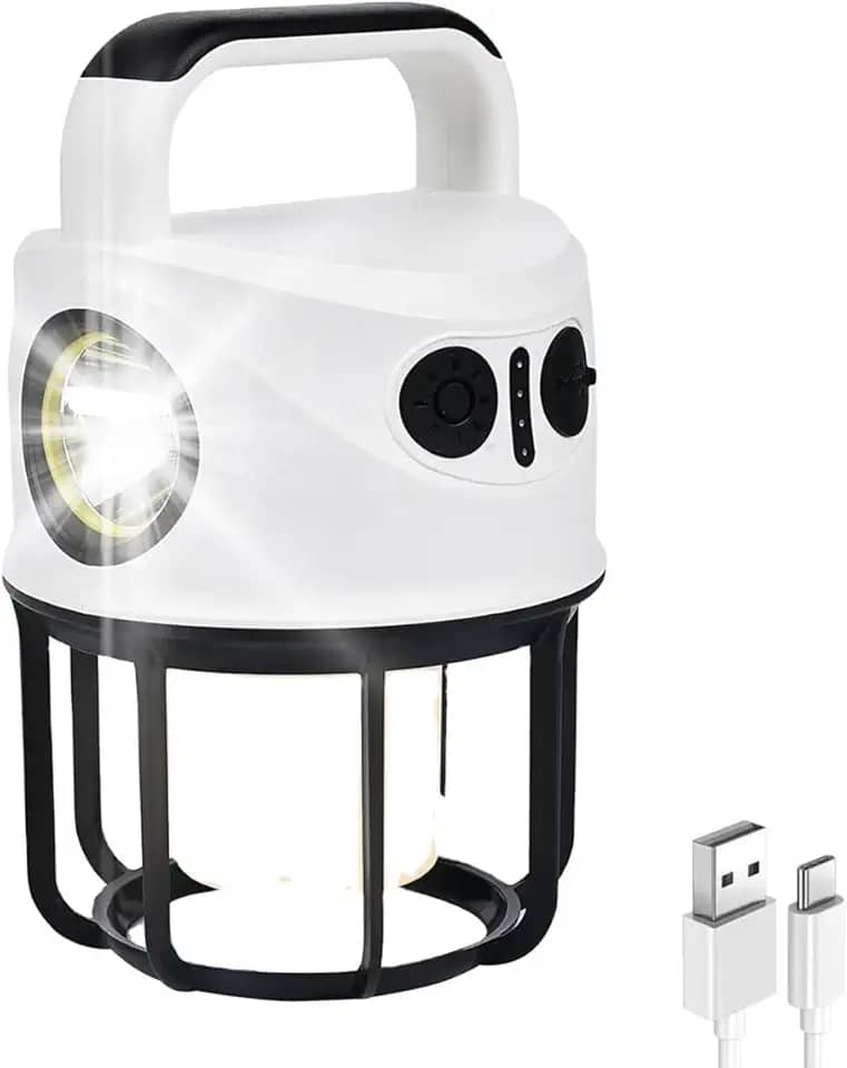 Lampião LED 2 em 1 Lâmpada para Acampamento Luminária e Lanterna de Mão Recarregável USB Iluminação Camping Barraca Pesca Trilhas Multiuso Acampamento Pesca Trilhas Manutenção Emergências Portátil