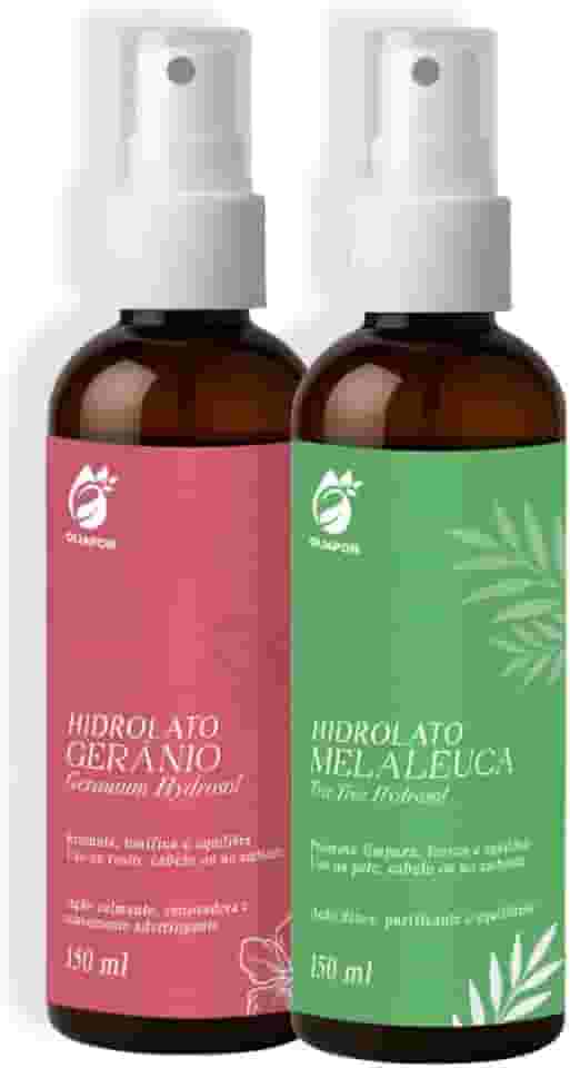Kit 2 Hidrolato Natural de Melaleuca e Gerânio 150ml Oliapon Água Floral Facial e Corporal Tônico Vegano e Purificante