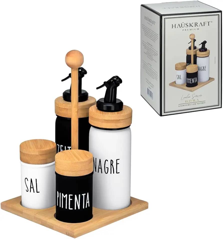 Haüskraft-Galheteiro de vidro com suporte Bambu Boha 5 peças