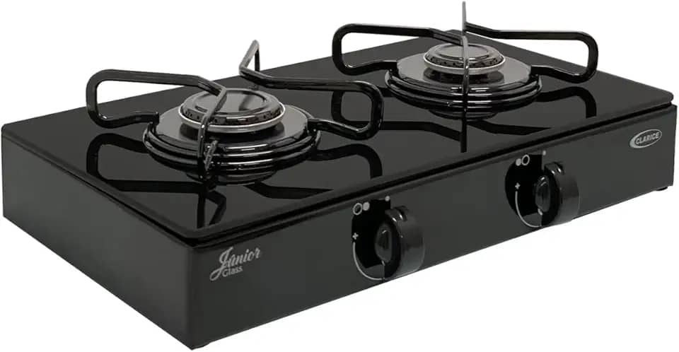 Fogão a Gás portátil Clarice Junior 2 Bocas glass preto