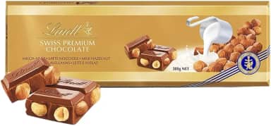 Chocolate Lindt Premium, Ao Leite Com Avelã, Barra de 300g