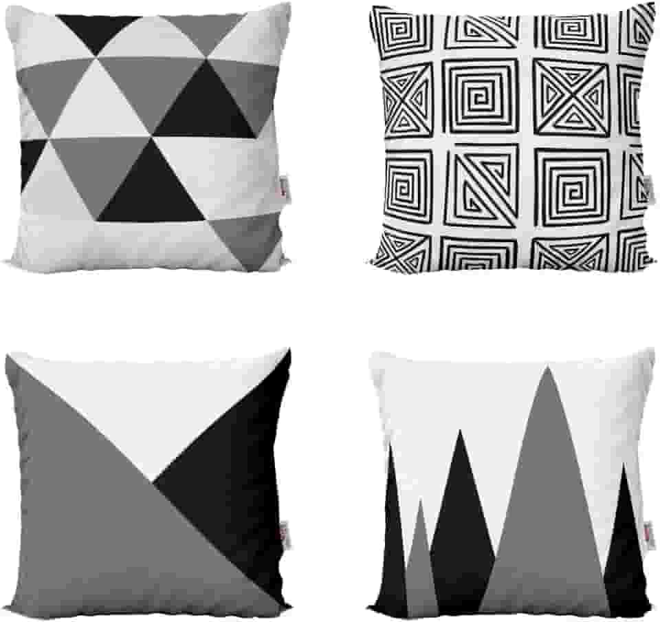 Kit 4 Capas de Almofadas Decorativas Preto e Branco Geométricas Para Quarto 40x40 - Novadecora