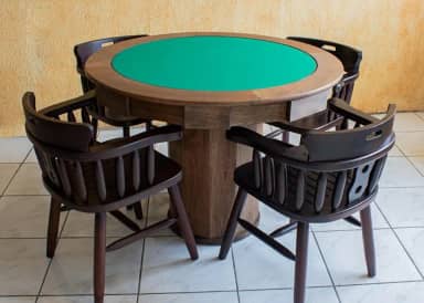 Mesa de Carteado com Gavetas e Porta copos Vintage - 0,90x0,80 - Com xadrez - Verde