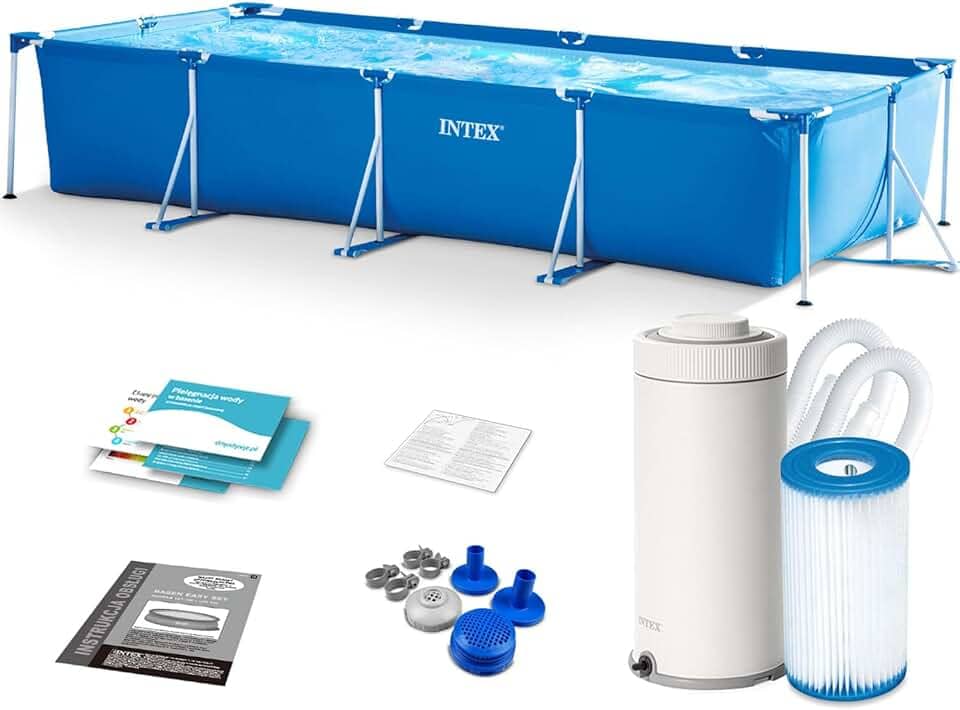 Intex 28274NP Piscina tubular INTEX, piscina retangular, 450 x 220 x 84 cm, 7,127 litros, com depuradora cartucho, 2,006 litros/hora, piscina de metal frame, ligações 32 mm