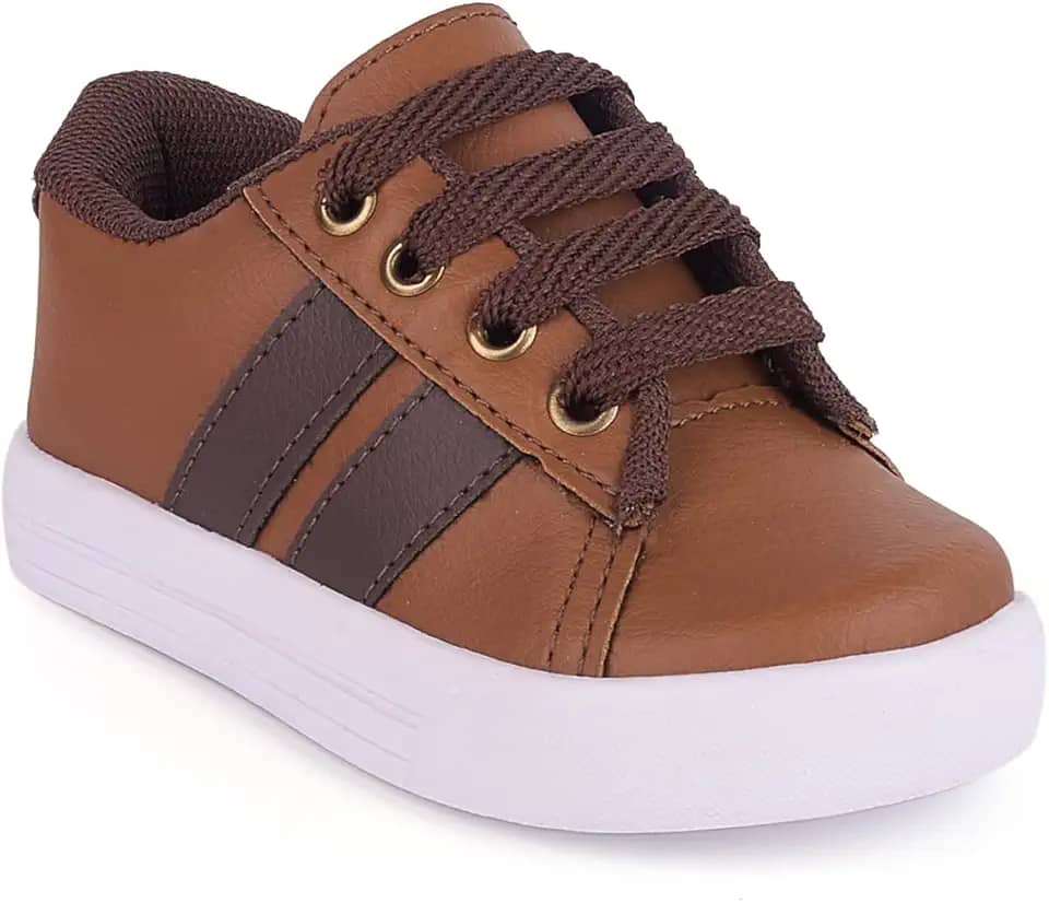 Tênis Infantil Casual Antiderrapante Couro Sintético Cadarço Marrom e Branco