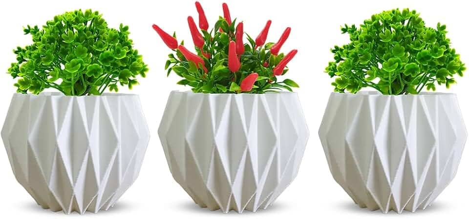 Kit 3 Vasos Decorativos Origami para plantas suculentas - Enfeite Sala Rack Quarto (Branco)