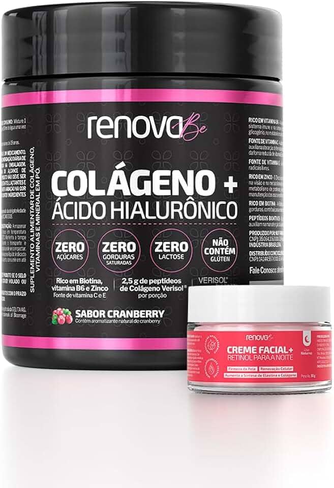 Kit Colágeno Hidrolisado Verisol Haplex Plus com Ácido Hialurônico + Creme Facial Antissinais Retinol Noturno - Renova Be
