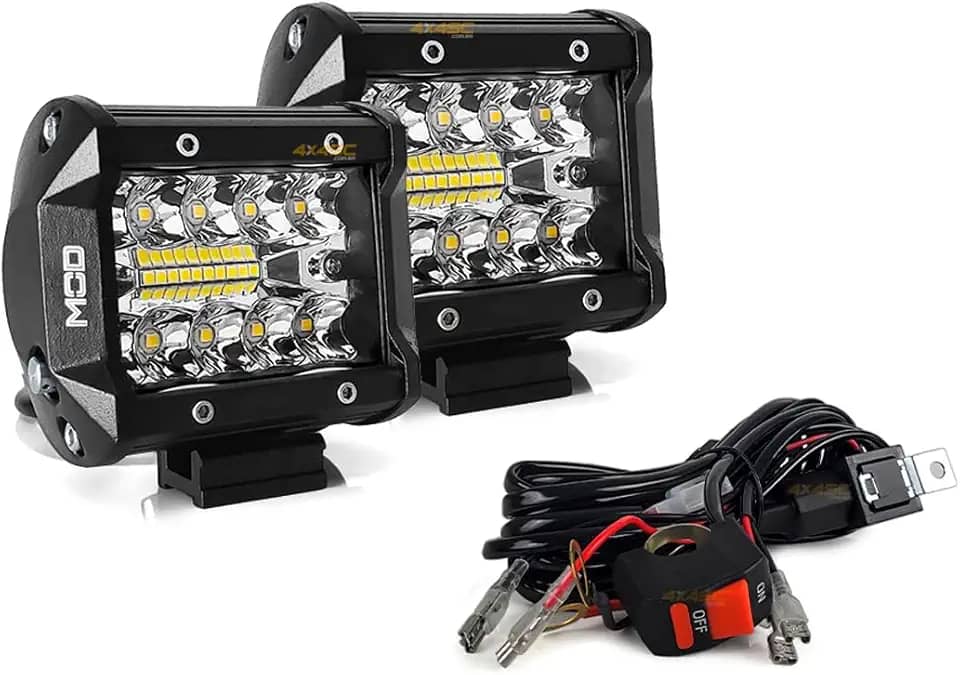 Farol Milha LED Auxiliar Mod LEDs 60W Lente 8D 6500K Foco Spot e Flood 9,5cm Par com Chicote Moto
