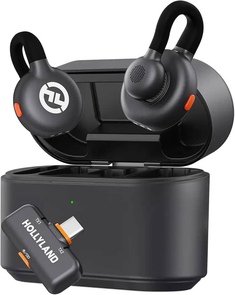 Hollyland Lark M2S Microfone de lapela sem fio com plugue USB-C para iPhone 15/16 e Androids, Clipe de Titânio, plug-and-play, Cancelamento de Ruído, Alcance de 300 m, 27 H para vlogs e YouTube