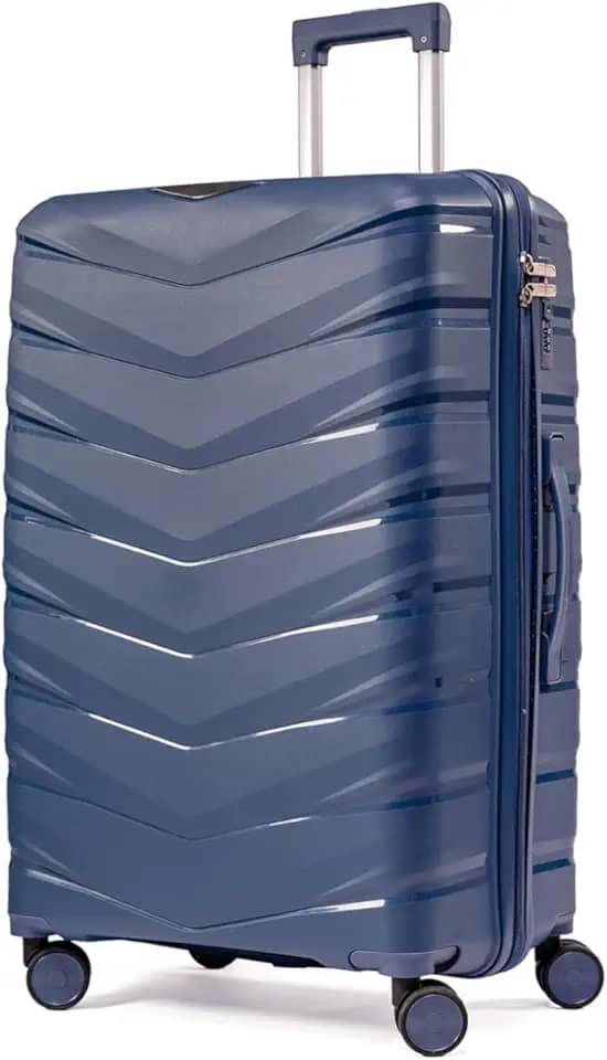 Mala Grande De Viagem 32Kg Polipropileno 8 Rodas 360 Giratória Para Despachar Rígida Leve Tamanho G Viajem Internacional Resistente(AZUL, GRANDE)