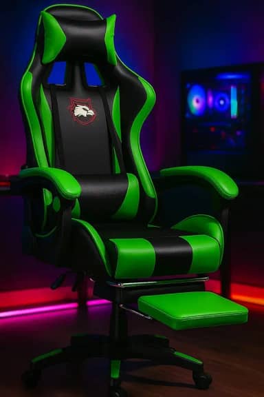 Cadeira Gamer Ergonômica com Apoio para os Pés, Reclinável, Moldada, com Almofadas para Pesçoco e Lombar (Preto Verde)