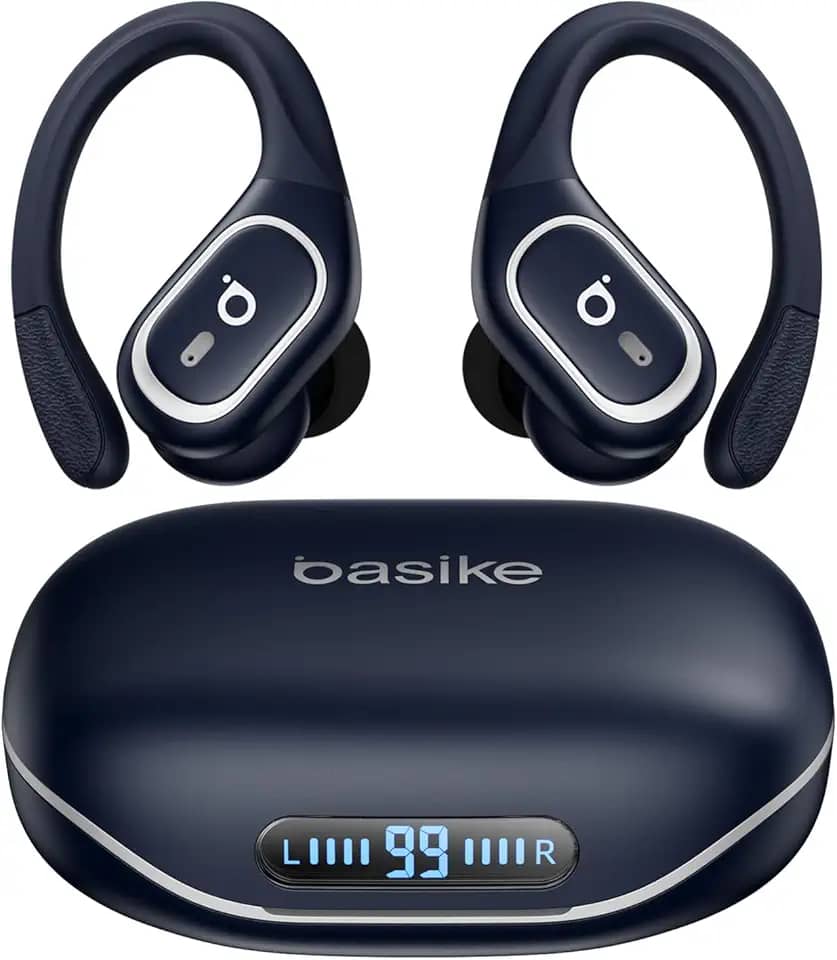 Basike Fone de Ouvido Bluetooth Sem Fio, TWS Áudio Estéreo Hi-Fi, 40H de Reprodução cam Display LED, Toque Inteligente, 3 Tamanhos de Pontas para Treinos e Corrida – Azul