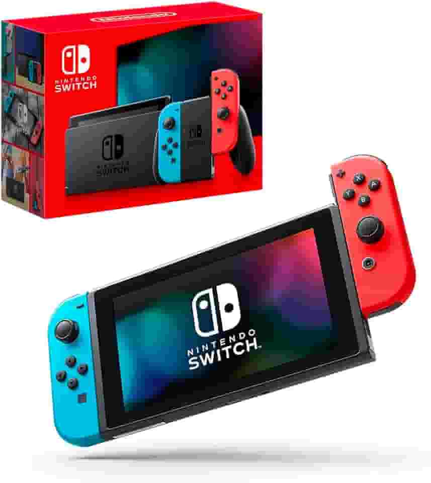 Nintendo, Console, Nintendo Switch, Nacional, V2, Portátil e Doméstico, Bateria de até 9 Horas, Inclui Joy-Con com Suporte e Alças, 1 ano de Garantia, Azul Neon e Vermelho Neon