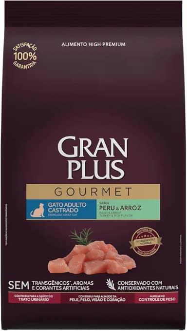 Ração Para Gatos Castrados Gran Plus Gourmet Peru 3Kg