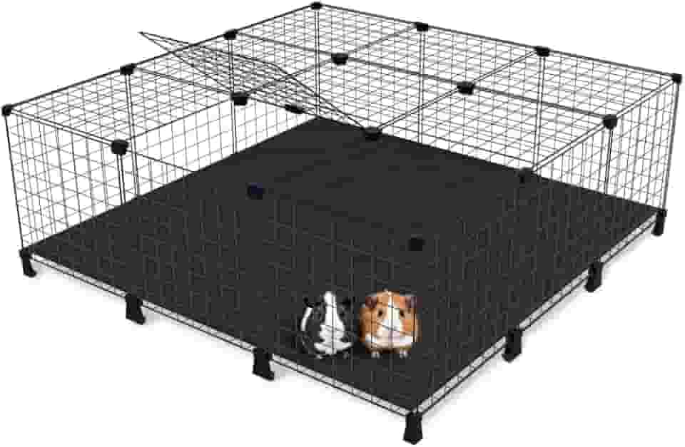 Cercado Gaiola para Porquinho da Índia Coelho 120x120cm com Teto e Forração em Polionda Cercadinho Pet Grande (Cercado Branco e Polionda Preta)