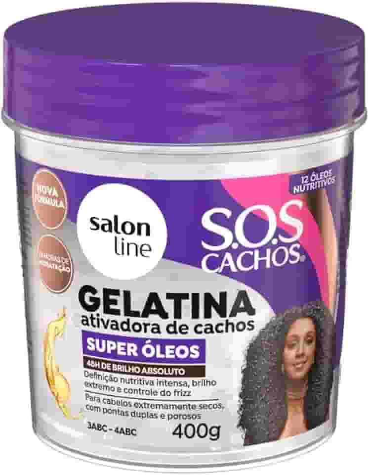 Salon Line, Gelatina Ativadora de Cachos, S.O.S Cachos Super Óleos, Nutrição Extraordinária, Veganos - Para Cabelos Cacheados, 400 g