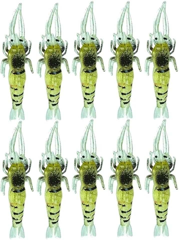 Kit 10 Iscas Camarão Artificial Silicone, 4,5 cm, 1,2g, para Pesca de Corvina, Robalo, Tucunaré