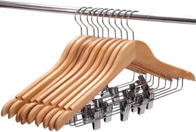 Kit 10 Cabides Madeira Presilha Grande Verniz Adulto Saia Vestido Calça Bermuda Reforçado